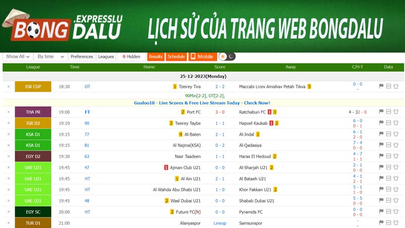 Lịch sử của trang web Bongdalu